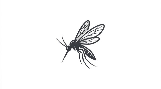 A stylized black and white vector illustration of a mosquito insect isolated on a white background, perfect for icons, logos, or graphic design elements