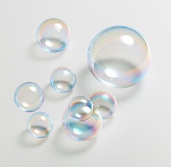 Obraz premium Colorful soap bubbles floating on white background