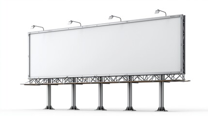 Fototapeta premium Large blank white billboard on metal supports against