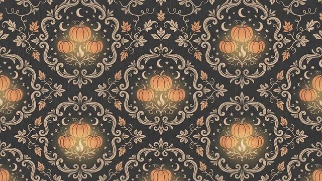 Animated Pumpkin Damask Pattern with Glowing Lights for Halloween Decor