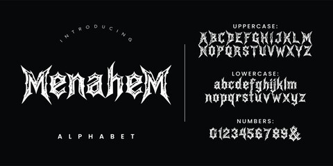 Obraz premium Menahem font extreme black metal display typography alphabet set for brutal music vector