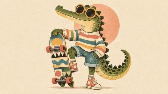 Sunglass-wearing skate reptile