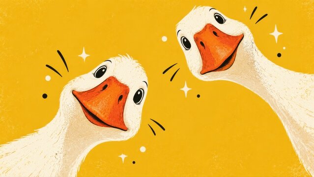Two happy ducks with bright smiles