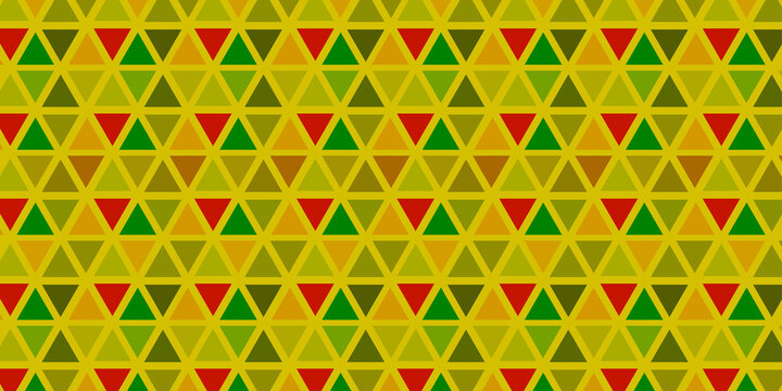 Golden yellow triangular pattern with green, red and brown accents, ideal for festive backgrounds and creative projects.