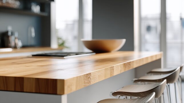 Modern kitchen with wooden counter