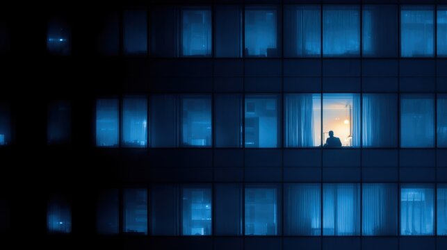 Person sitting by a window at night