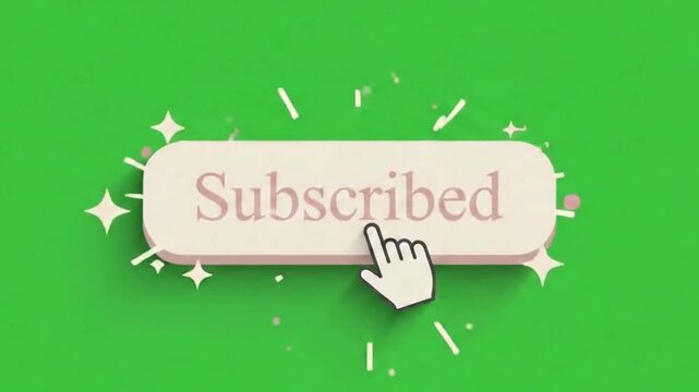 Subscribed button with a mouse cursor clicking it on a green screen background for video editing and social media content creation