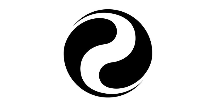 Black and White Yin Yang Symbol with Circular Balance Design, Minimal Taoist Harmony Icon Representing Unity, Duality, Peace and Spiritual Energy Isolated on White Background