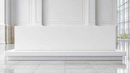 Fototapeta premium White podium on stage in bright hall with