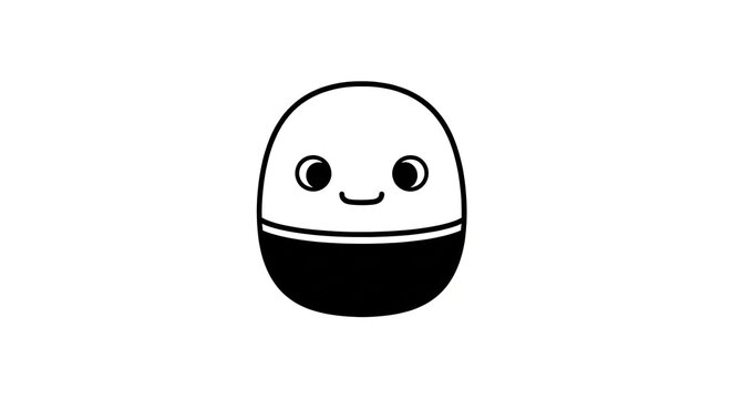Cute Monochrome Kawaii Egg Character with Smiling Face on White Background, Vector Illustration