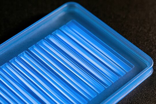 Close-up of blue plastic food storage container