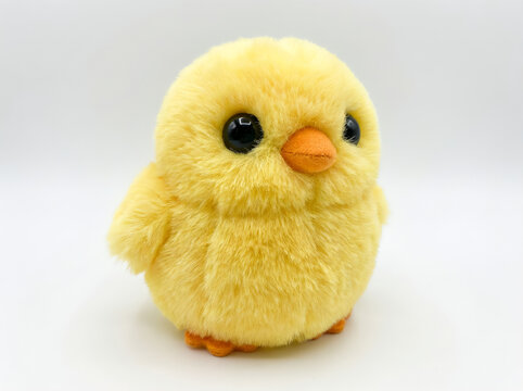 Yellow Chick Plush Toy Isolated on White Background, Cute Stuffed Animal for Children and Easter Decoration
