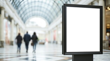 Fototapeta premium Empty black advertising sign stand in shopping mall