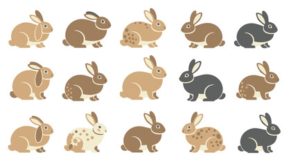 Fototapeta premium Colorful cartoon rabbits in various sitting and profile poses are grouped together to create a whimsical pattern for nursery or children graphic design.