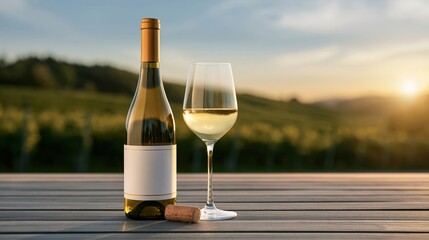 Obraz premium wine bottle and glass on wooden table at