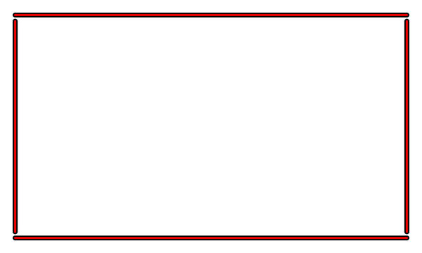 A simple white background featuring elongated ovals positioned at the top, bottom, left, and right; the ovals have a black outer border and a red interior.