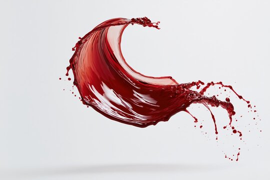 Dynamic splash of red liquid against white background