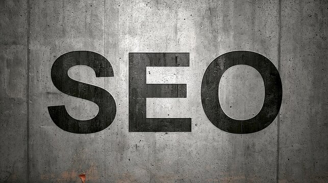 SEO text stenciled on weathered concrete wall