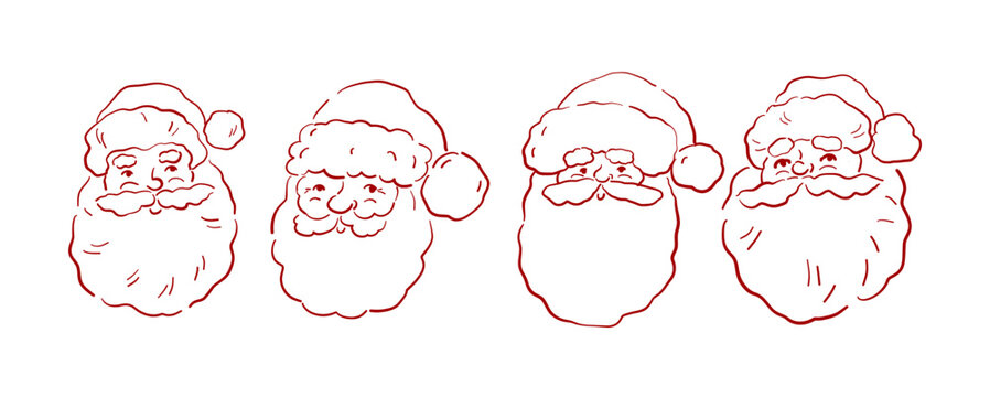 Christmas Hand Drawn vecor print. Festive Holiday clipart. Cartoon Santa