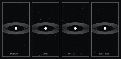 Minimalist cosmic poster design series featuring abstract planetary rings and starry night backdrops for modern graphic art decor © Monirul