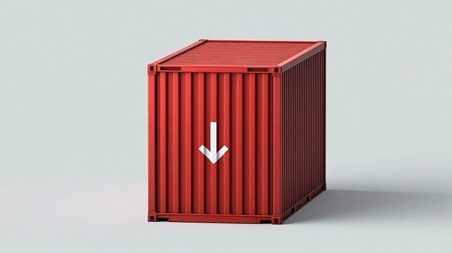 Red shipping container with white arrow on grey