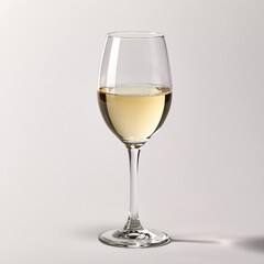 Fototapeta premium Clear wine glass filled with pale golden white