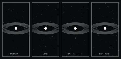 Minimalist cosmic poster design featuring planetary rings and starlit deep space background in a four panel vertical arrangement © Monirul