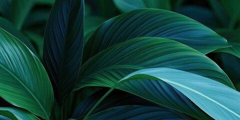 Obraz premium Close up of lush green tropical leaves with