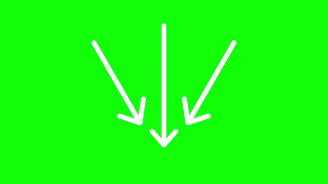 Three white arrows on neon green background great for indicating downward trends in presentations, websites, financial reports, and social media posts.