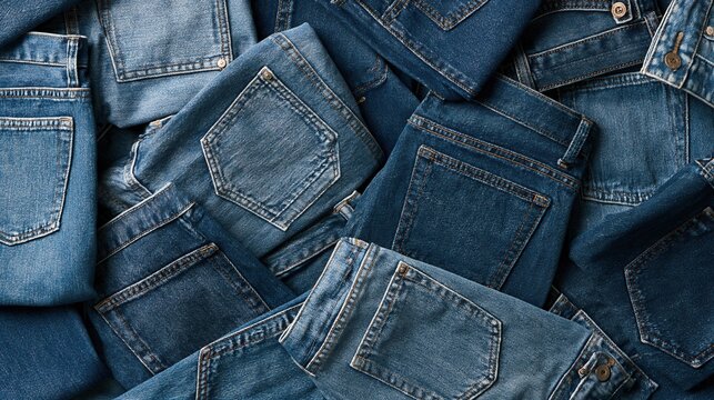 Stacked blue denim jeans with back pockets