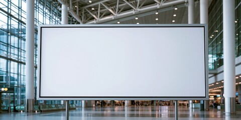 Fototapeta premium Blank advertising billboard inside spacious modern airport terminal