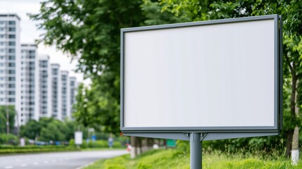 Fototapeta premium Blank billboard standing on roadside with city and