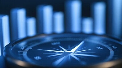 Fototapeta premium Compass pointing north with bar graph background