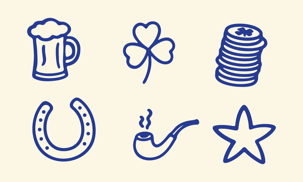 St. Patrick'S Day Symbols Hand Drawn Doodle Icon Set. Irish Luck And Holiday Celebration Sketch Symbol Collection. Party Decoration And Festive Events. Isolated Vector Illustration