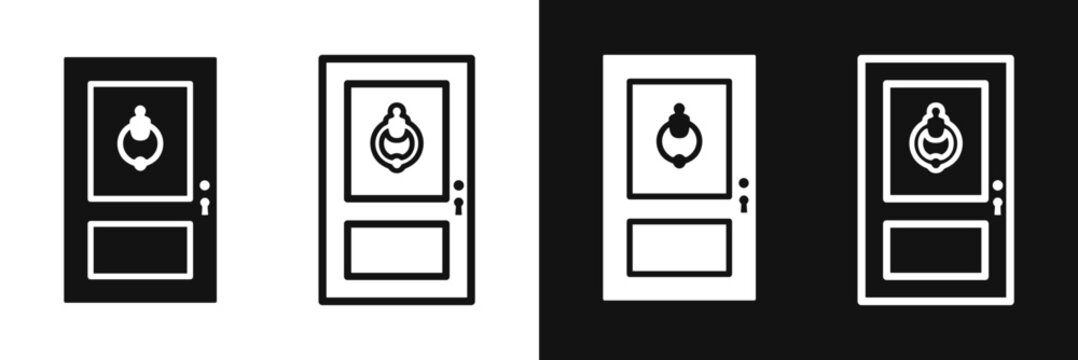 Door with knocker icon set vector illustration entrance