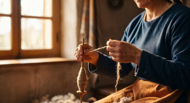 Woman of Noble Character Spinning Wool and Working With Her Hands, Proverbs 31 Biblical Illustration of Wisdom and Diligence
