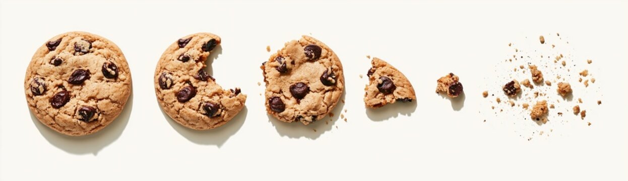 chocolate chip cookie eaten piece by piece on