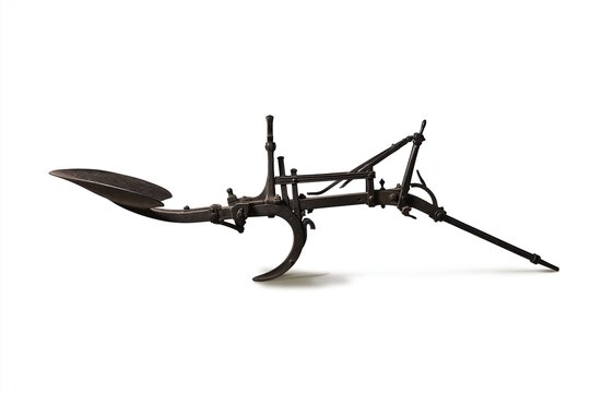 Vintage antique metal plow isolated on white background
