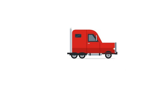 A simple flat vector illustration of a red semi truck cabin isolated on a white background.
