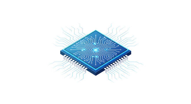 Isometric Digital Microchip Processor Representing Advanced Technology