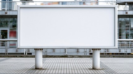 Fototapeta premium Empty white billboard stands on city street sidewalk