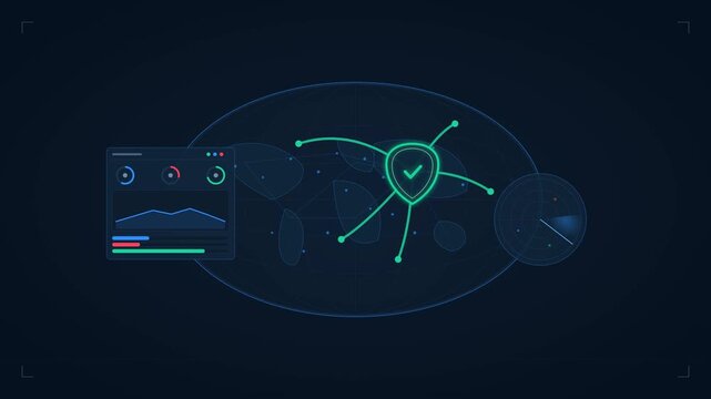 Cybersecurity visualization showing global network threat detection, attack propagation, real-time analysis and digital threat containment across a connected security monitoring system.