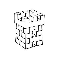 Hand drawn medieval castle outline illustration with towers battlements arches and simple geometric architectural details for fantasy design projects © Muhammadferi