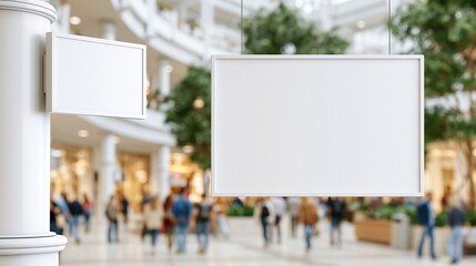 Obraz premium White advertising signs in blurred shopping mall background