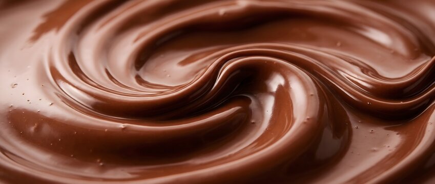 Rich smooth dark brown chocolate swirl close up dessert food background.