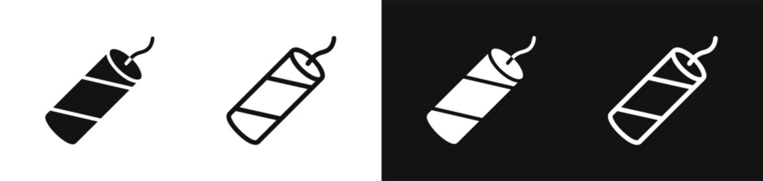 Dynamite stick explosive bomb icon set with fuse