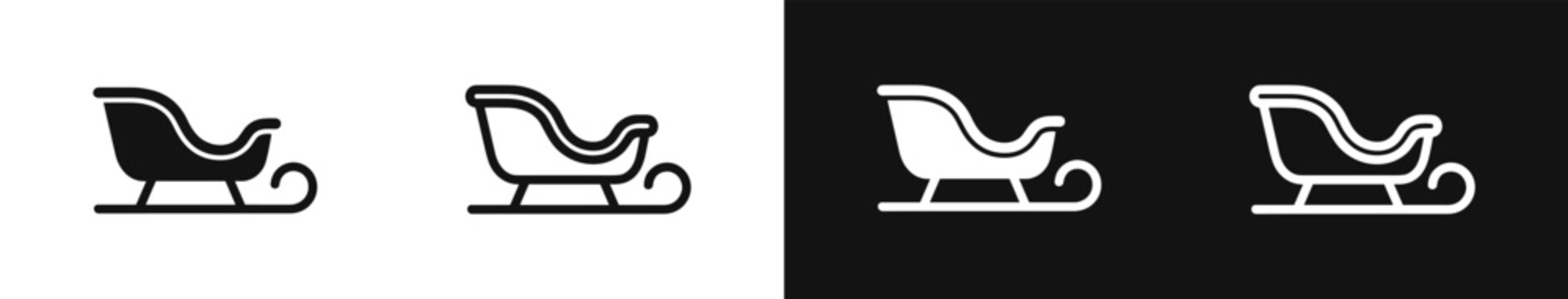 Santa sleigh sledge vector icon set isolated on white and black background