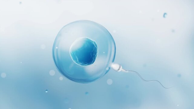The union of sperm and an egg cell, 3d rendering.