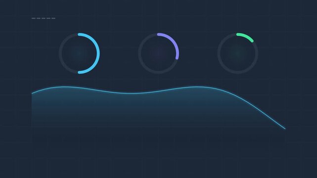 Abstract Data Visualization Animated Waveform with Circular Progress Indicators
