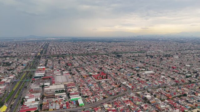 Drone panorama across Ecatepec, State of Mexico